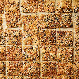 Our best snack ideas include these squares of cheesy sesame phyllo bites.